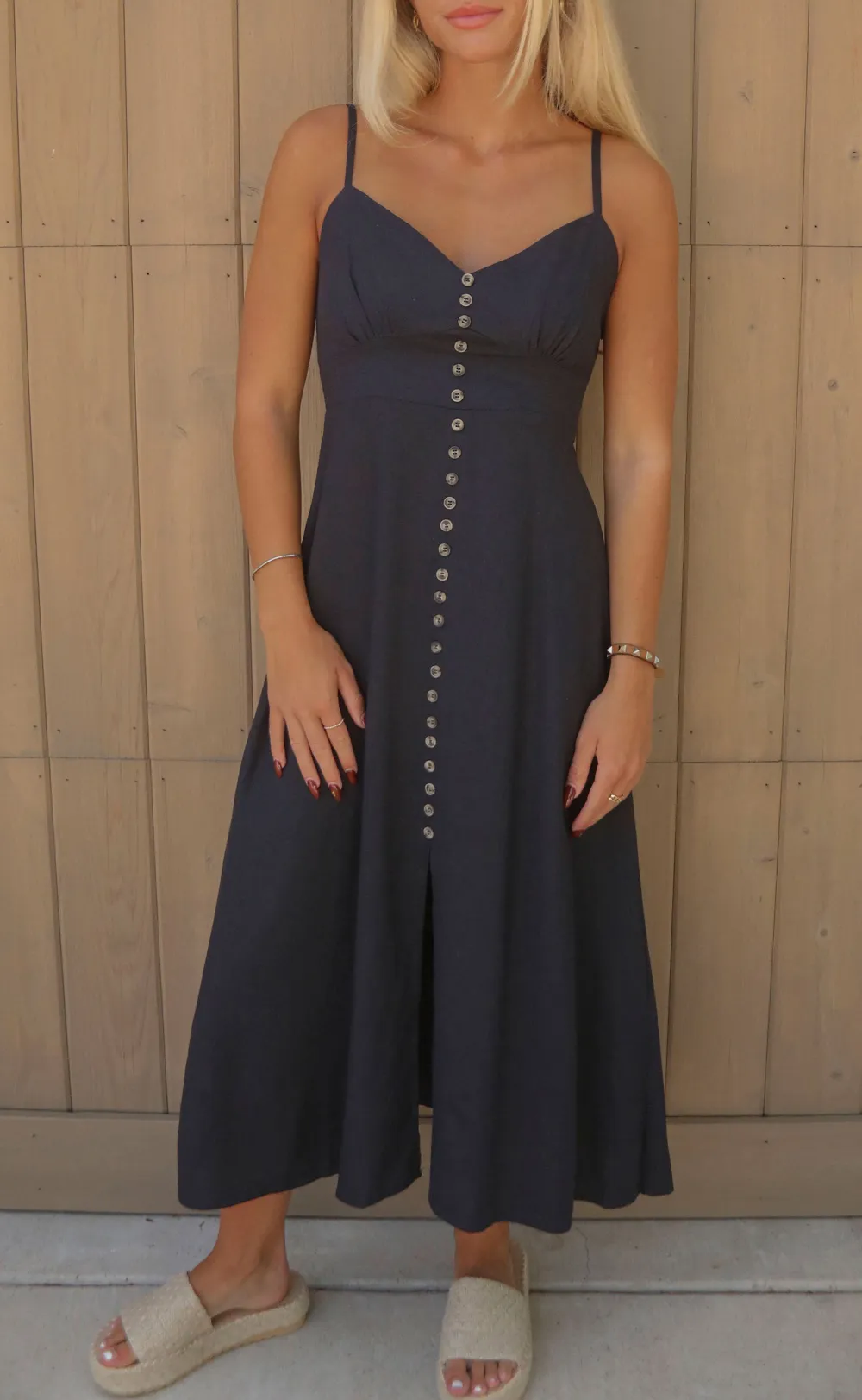 Button Front Sleeveless Midi Dress