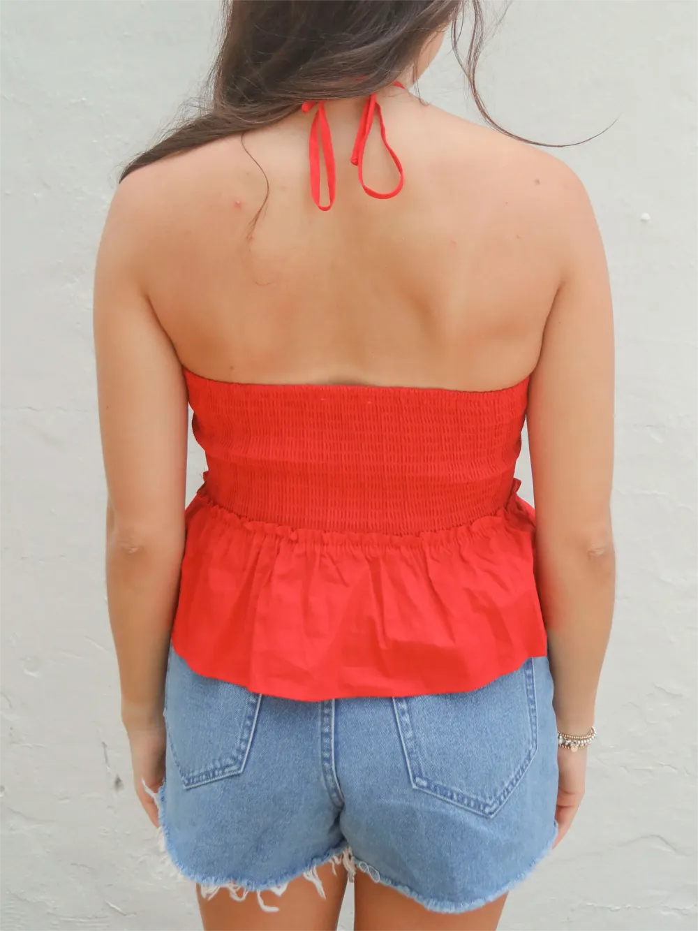 Halter Neck Ruched Peplum Top