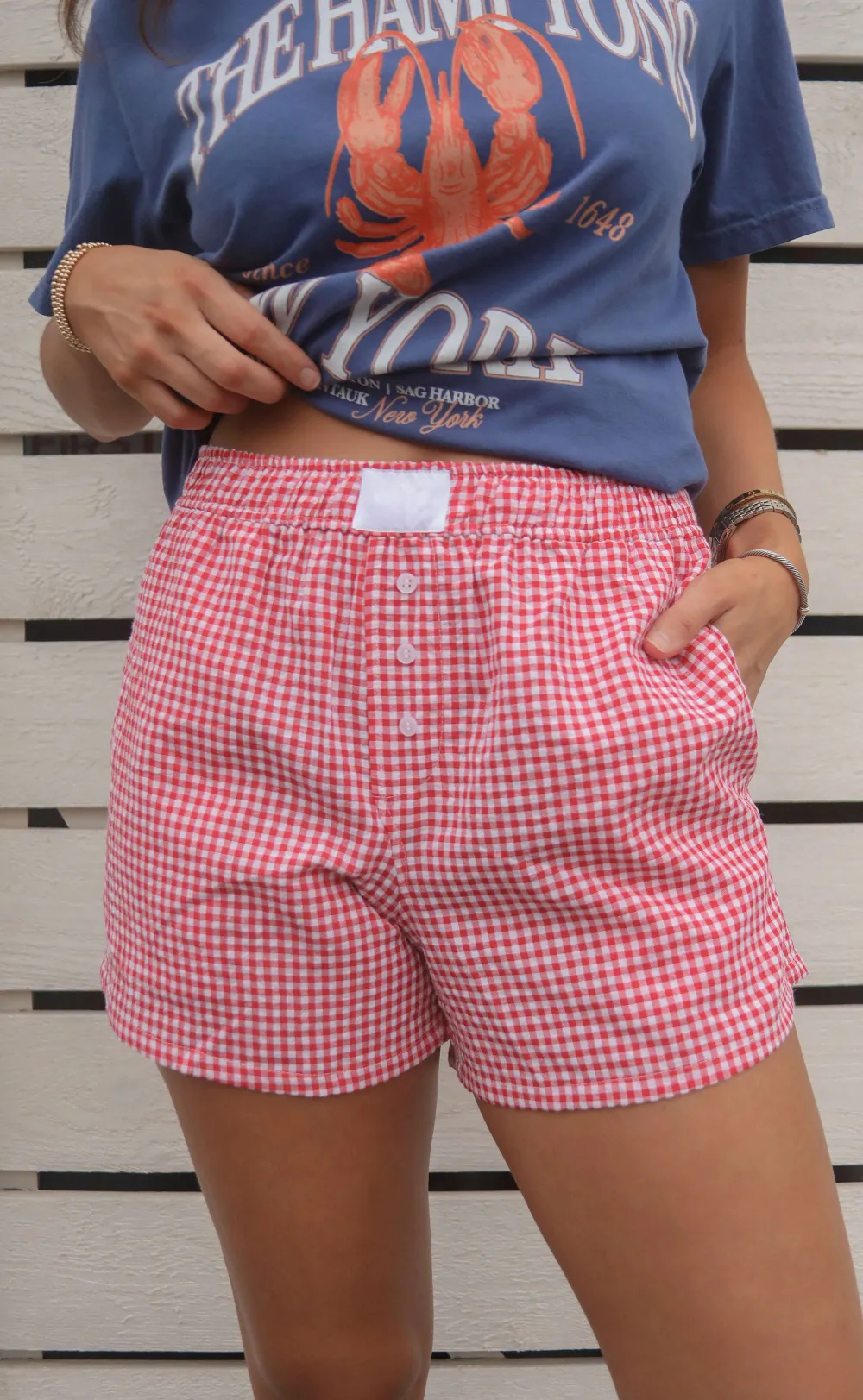 Pink Button Elastic Waist Shorts