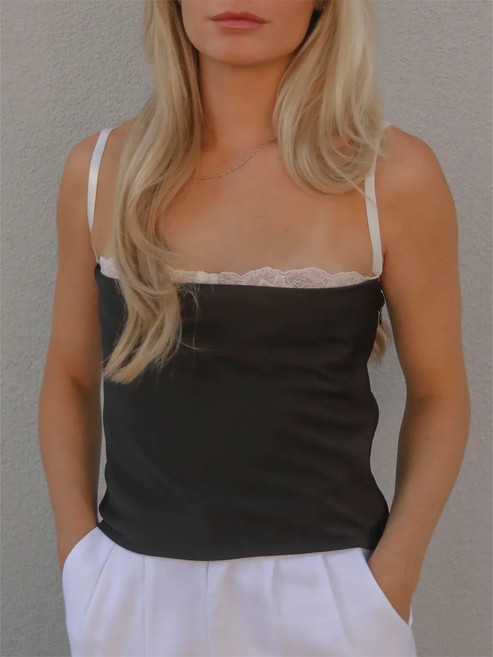 Lace Trimmed Spaghetti Strap Top