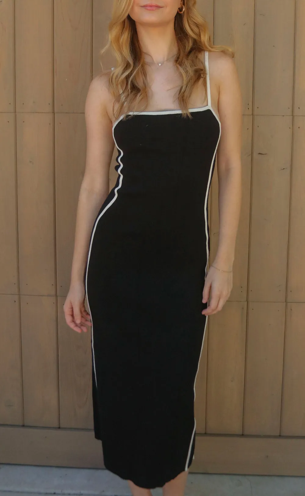 Black Contrast Trimmed Sleeveless Midi Dress