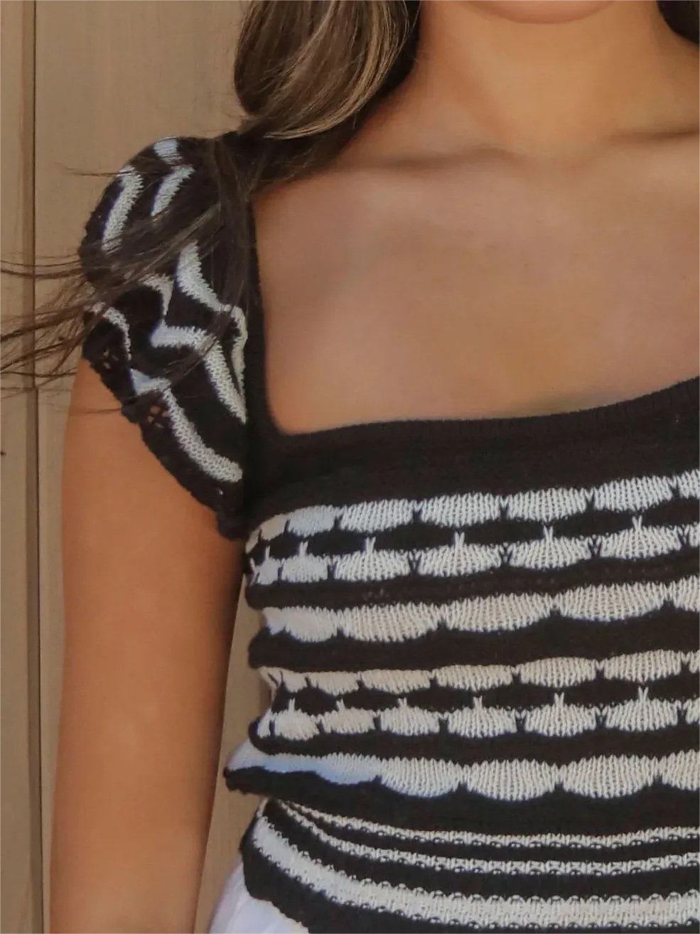 Square Neck Ruffled Striped Top