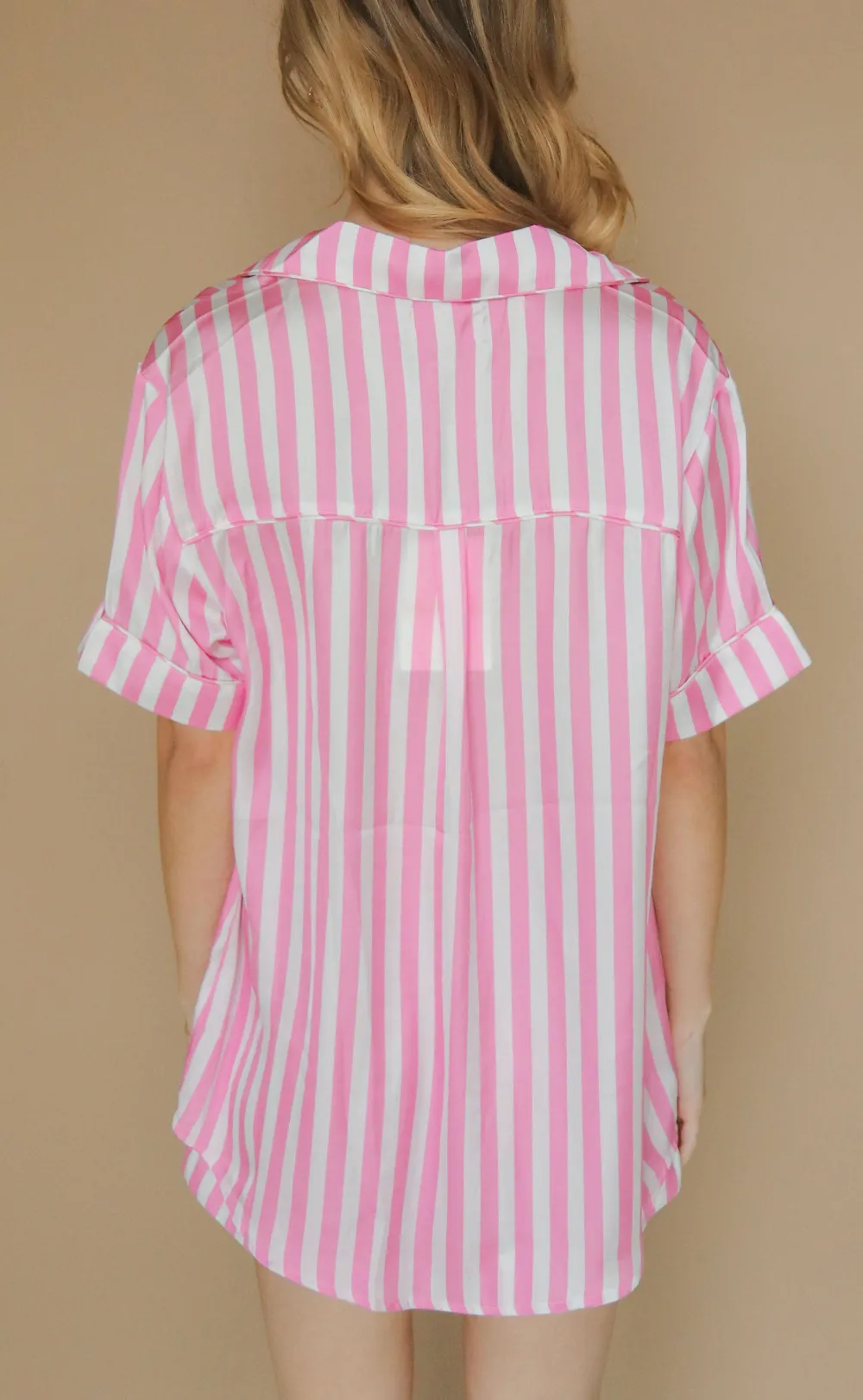 Pink Striped Short Sleeve Set