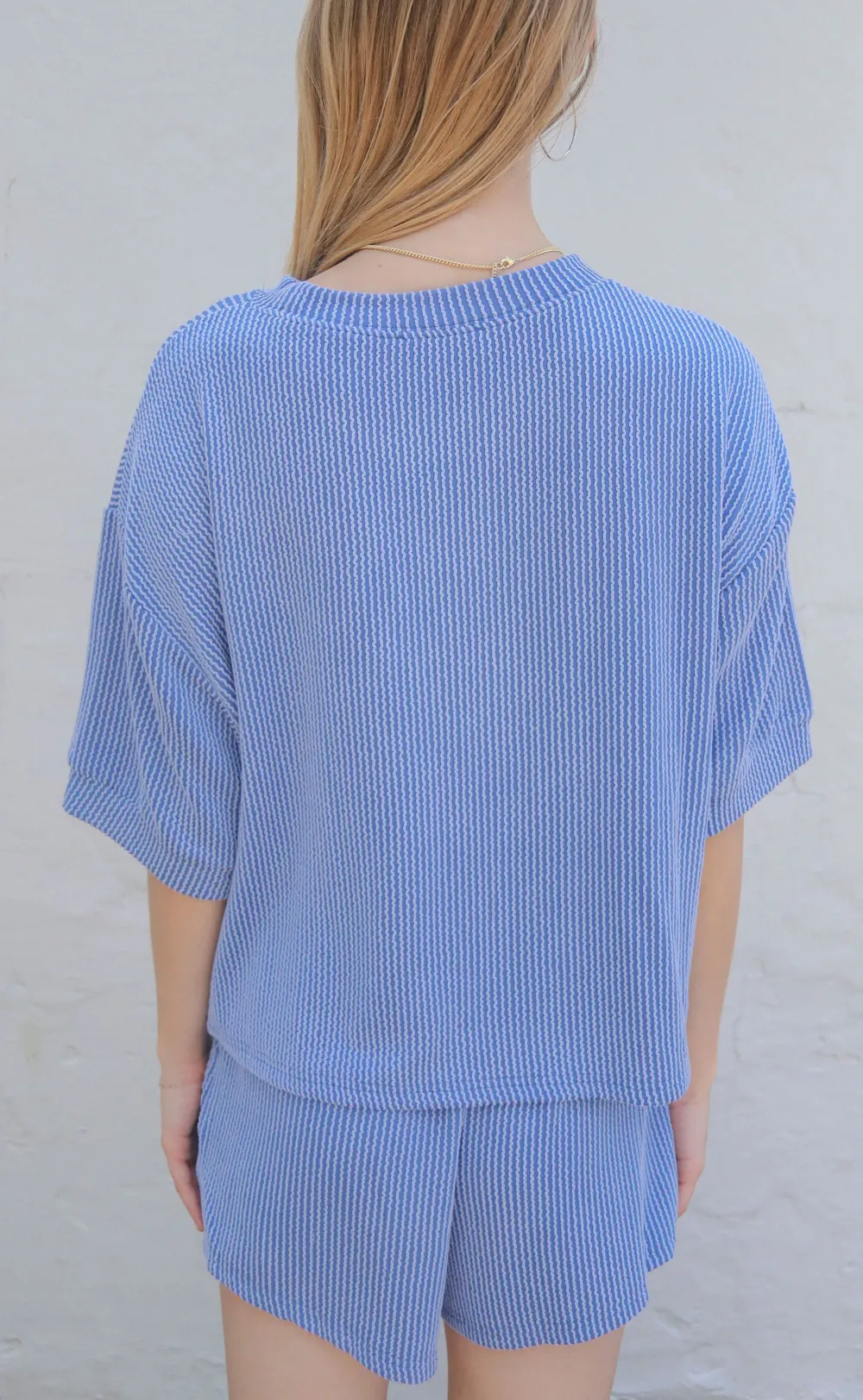 Blue Patterned Short Sleeve Set