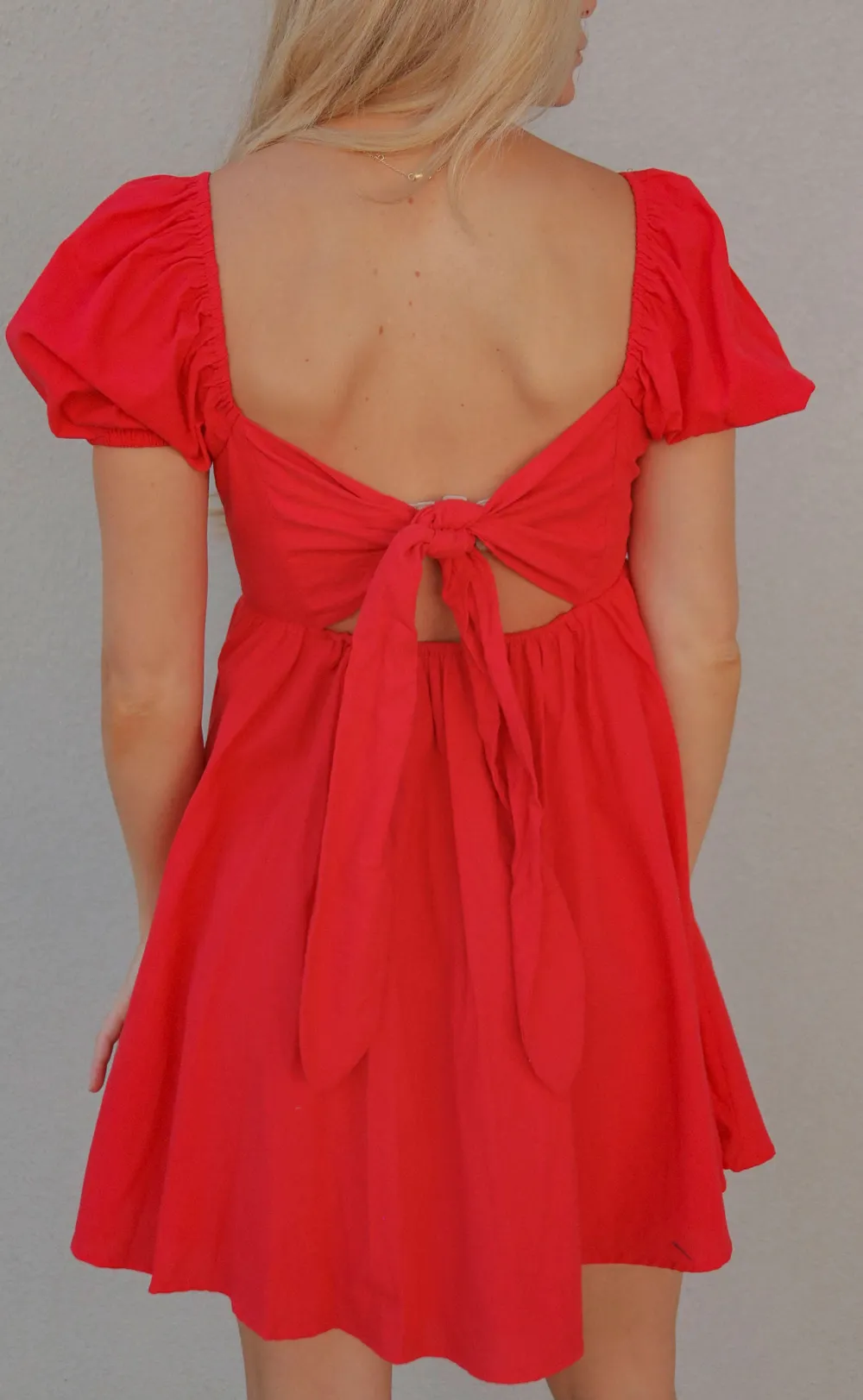 Red Puff Sleeve Babydoll Dress