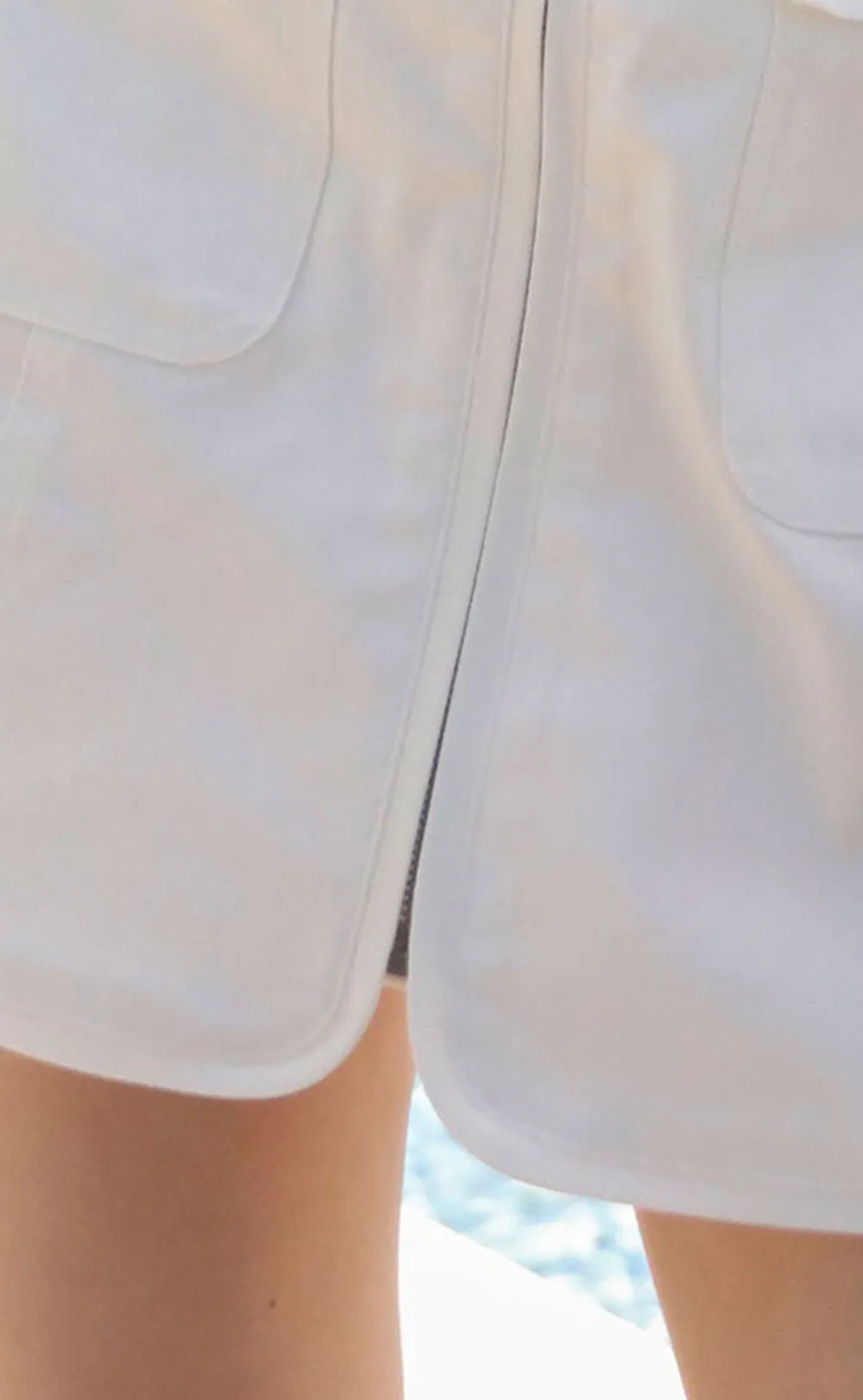 White Strapless Belted Pocketed Dress