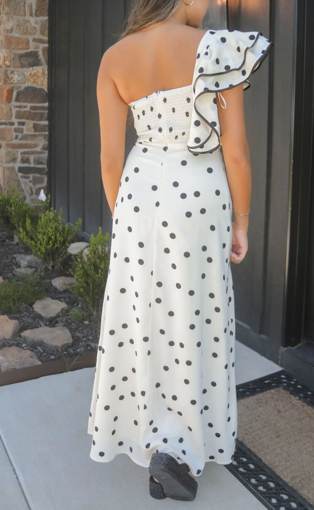 White Ruffled Polka Dot Midi Dress